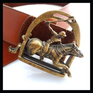 Ralph Lauren Brass Horse and Rider Buckle Brown Suede Belt